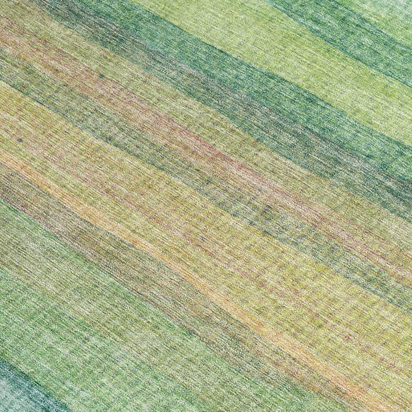 HomeRoots 5' Vibrant Artichoke Green, Peach & Teal Striped Washable Area Rug for Indoor/Outdoor Comfort 9' X 12' 631195