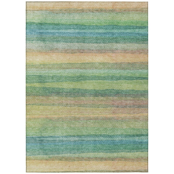 HomeRoots 5' Vibrant Artichoke Green, Peach & Teal Striped Washable Area Rug for Indoor/Outdoor Comfort 10' X 14' 631196