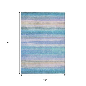 HomeRoots 5' Coastal-Inspired Striped Area Rug in Aqua, Lavender & Peach – Washable for Indoor & Outdoor Use 5' X 8' 631198