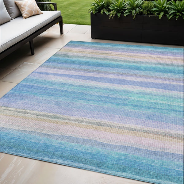 HomeRoots 5' Coastal-Inspired Striped Area Rug in Aqua, Lavender & Peach – Washable for Indoor & Outdoor Use 5' X 8' 631198