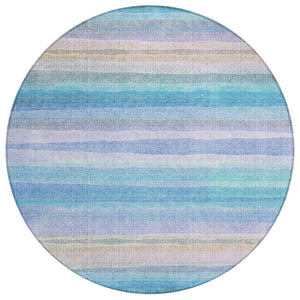 HomeRoots 5' Coastal-Inspired Striped Area Rug in Aqua, Lavender & Peach – Washable for Indoor & Outdoor Use 8' Round 631199