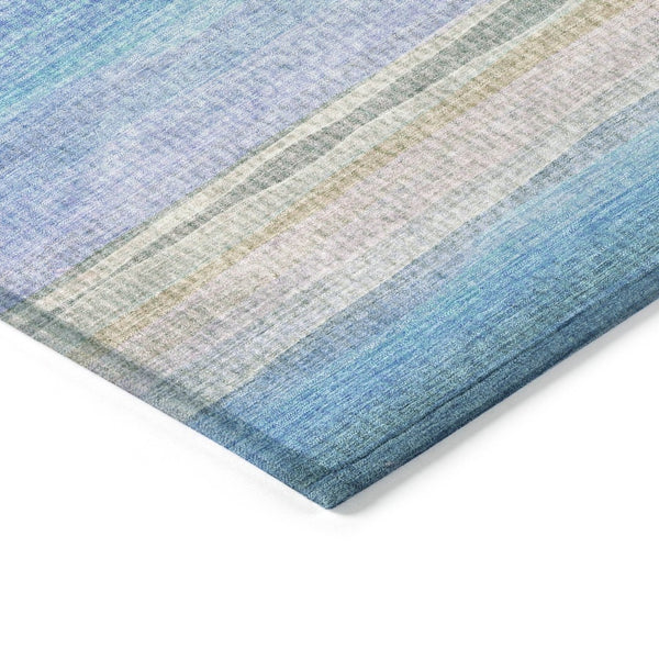 HomeRoots 5' Coastal-Inspired Striped Area Rug in Aqua, Lavender & Peach – Washable for Indoor & Outdoor Use 8' Round 631199