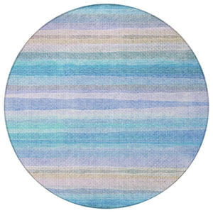 HomeRoots 5' Coastal-Inspired Striped Area Rug in Aqua, Lavender & Peach – Washable for Indoor & Outdoor Use 8' Round 631199