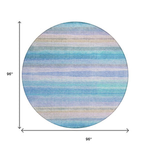 HomeRoots 5' Coastal-Inspired Striped Area Rug in Aqua, Lavender & Peach – Washable for Indoor & Outdoor Use 8' Round 631199