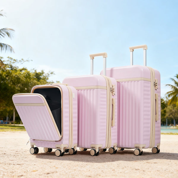 English Elm Luggage 3 Piece Abs Hard Shell Set with Usb Port Front Access and Spinner Wheels Pink N726P307555P