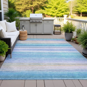 HomeRoots 5' Coastal-Inspired Striped Area Rug in Aqua, Lavender & Peach – Washable for Indoor & Outdoor Use 9' X 12' 631201
