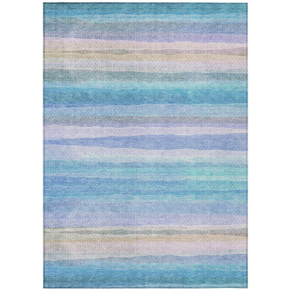 HomeRoots 5' Coastal-Inspired Striped Area Rug in Aqua, Lavender & Peach – Washable for Indoor & Outdoor Use 9' X 12' 631201