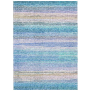 HomeRoots 5' Coastal-Inspired Striped Area Rug in Aqua, Lavender & Peach – Washable for Indoor & Outdoor Use 9' X 12' 631201