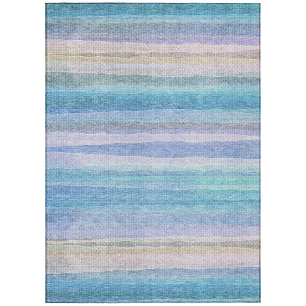 HomeRoots 5' Coastal-Inspired Striped Area Rug in Aqua, Lavender & Peach – Washable for Indoor & Outdoor Use 9' X 12' 631201