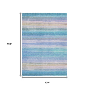HomeRoots 5' Coastal-Inspired Striped Area Rug in Aqua, Lavender & Peach – Washable for Indoor & Outdoor Use 10' X 14' 631202