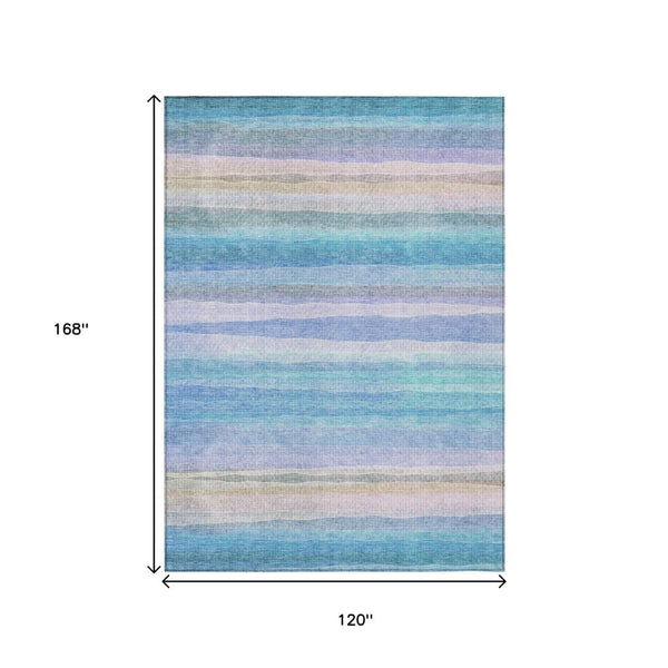 HomeRoots 5' Coastal-Inspired Striped Area Rug in Aqua, Lavender & Peach – Washable for Indoor & Outdoor Use 10' X 14' 631202