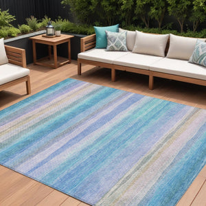 HomeRoots 5' Coastal-Inspired Striped Area Rug in Aqua, Lavender & Peach – Washable for Indoor & Outdoor Use 10' X 14' 631202