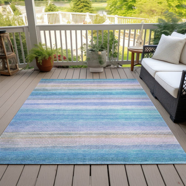 HomeRoots 5' Coastal-Inspired Striped Area Rug in Aqua, Lavender & Peach – Washable for Indoor & Outdoor Use 10' X 14' 631202