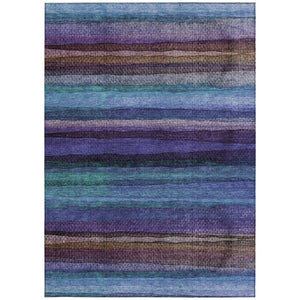 HomeRoots 5' Striped Washable Area Rug in Blue, Purple & Taupe - Durable Indoor/Outdoor Comfort & Style 5' X 8' 631204