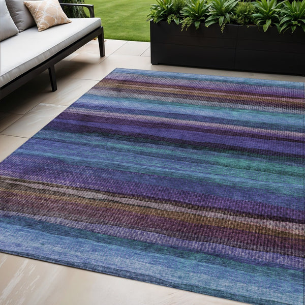 HomeRoots 5' Striped Washable Area Rug in Blue, Purple & Taupe - Durable Indoor/Outdoor Comfort & Style 5' X 8' 631204