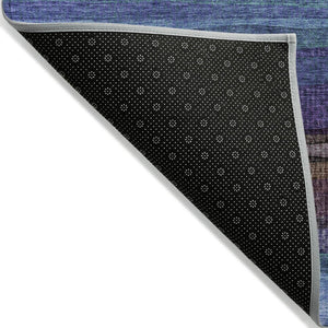 HomeRoots 5' Striped Washable Area Rug in Blue, Purple & Taupe - Durable Indoor/Outdoor Comfort & Style 8' Round 631205
