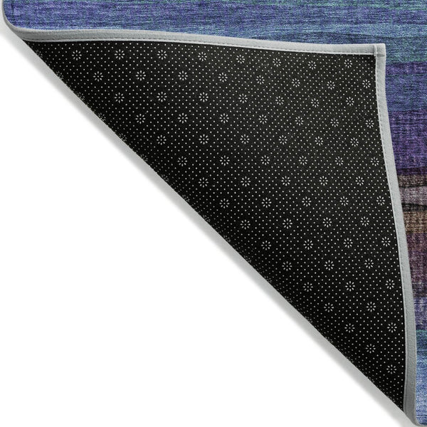 HomeRoots 5' Striped Washable Area Rug in Blue, Purple & Taupe - Durable Indoor/Outdoor Comfort & Style 8' Round 631205