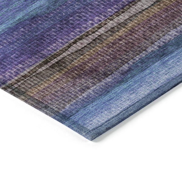 HomeRoots 5' Striped Washable Area Rug in Blue, Purple & Taupe - Durable Indoor/Outdoor Comfort & Style 8' Round 631205