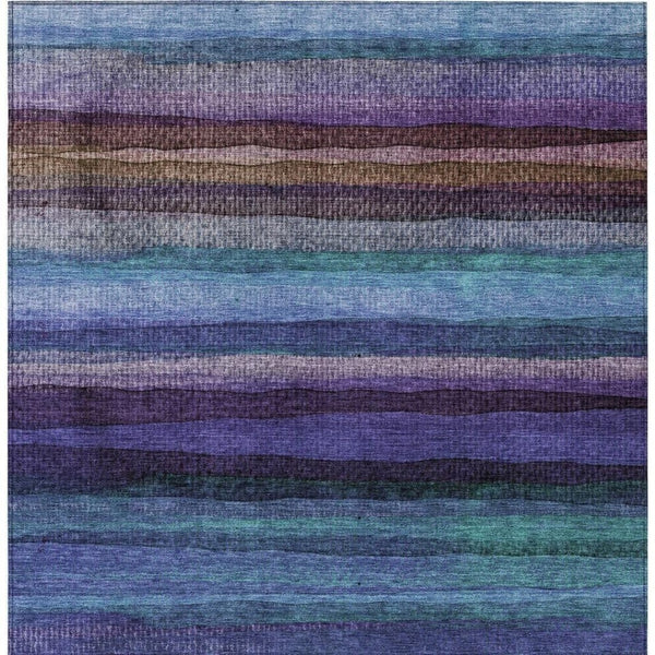 HomeRoots 5' Striped Washable Area Rug in Blue, Purple & Taupe - Durable Indoor/Outdoor Comfort & Style 8' X 10' 631206