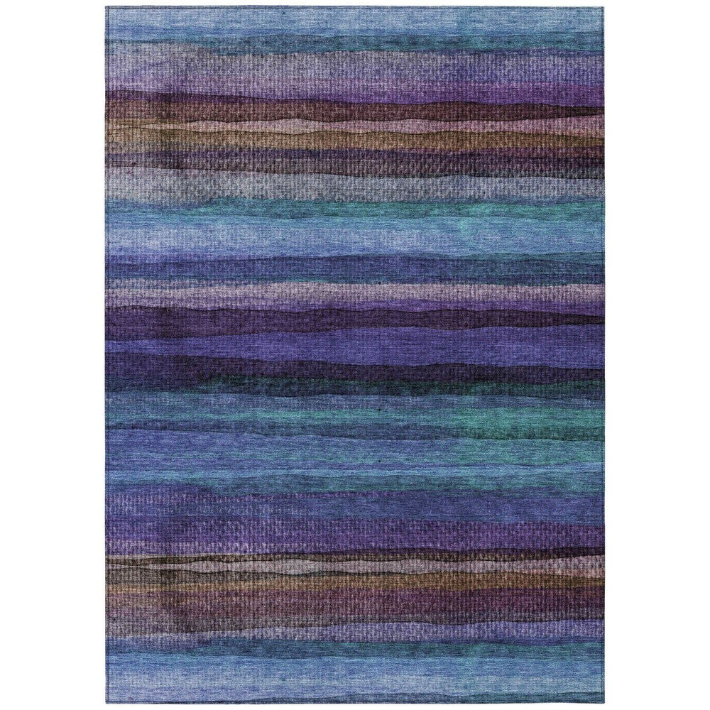 HomeRoots 5' Striped Washable Area Rug in Blue, Purple & Taupe - Durable Indoor/Outdoor Comfort & Style 8' X 10' 631206