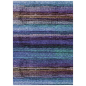 HomeRoots 5' Striped Washable Area Rug in Blue, Purple & Taupe - Durable Indoor/Outdoor Comfort & Style 8' X 10' 631206