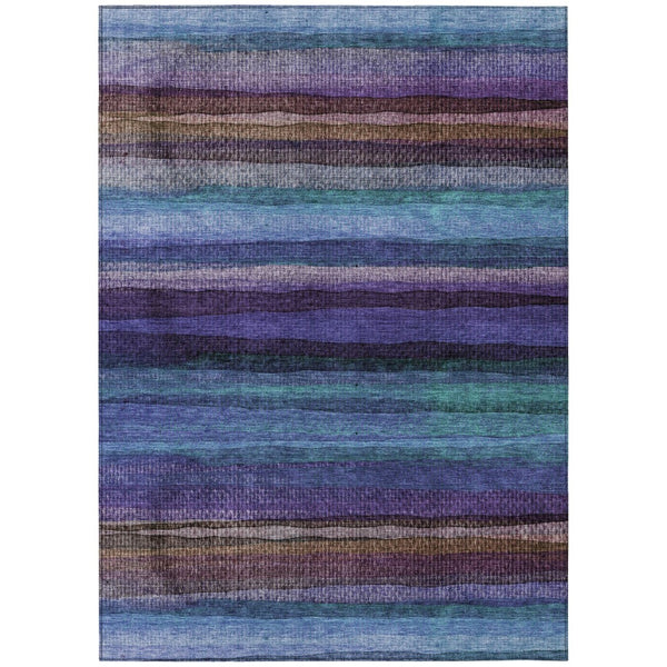 HomeRoots 5' Striped Washable Area Rug in Blue, Purple & Taupe - Durable Indoor/Outdoor Comfort & Style 8' X 10' 631206