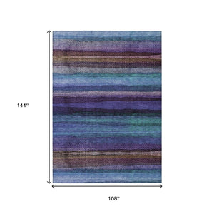 HomeRoots 5' Striped Washable Area Rug in Blue, Purple & Taupe - Durable Indoor/Outdoor Comfort & Style 9' X 12' 631207