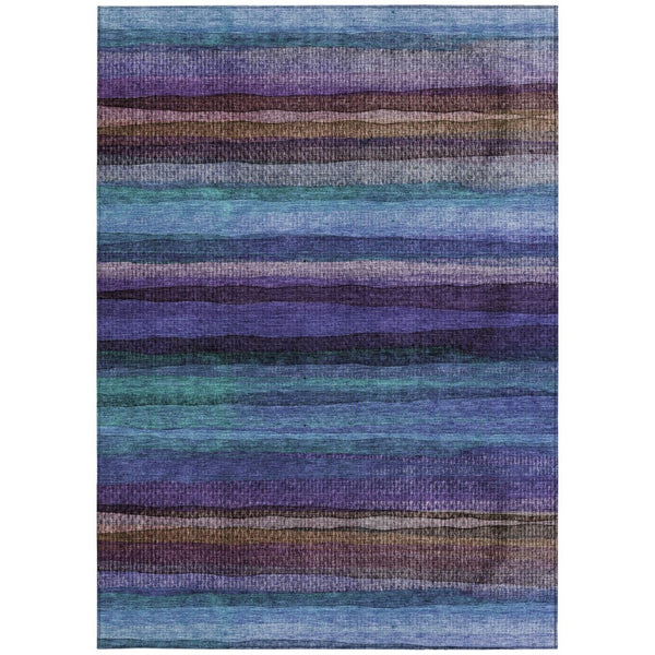 HomeRoots 5' Striped Washable Area Rug in Blue, Purple & Taupe - Durable Indoor/Outdoor Comfort & Style 10' X 14' 631208