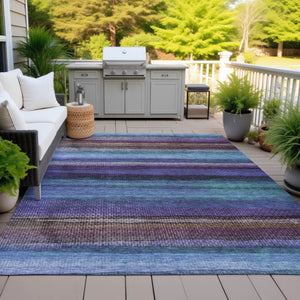 HomeRoots 5' Striped Washable Area Rug in Blue, Purple & Taupe - Durable Indoor/Outdoor Comfort & Style 10' X 14' 631208