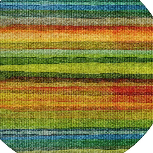 HomeRoots 5' Washable Indoor Outdoor Area Rug in Striking Green, Teal, Blue & Copper Stripes for Versatile Style 8' Round 631211