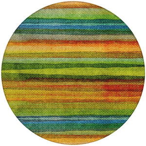 HomeRoots 5' Washable Indoor Outdoor Area Rug in Striking Green, Teal, Blue & Copper Stripes for Versatile Style 8' Round 631211