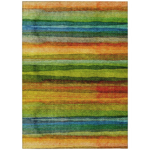 HomeRoots 5' Washable Indoor Outdoor Area Rug in Striking Green, Teal, Blue & Copper Stripes for Versatile Style 9' X 12' 631213
