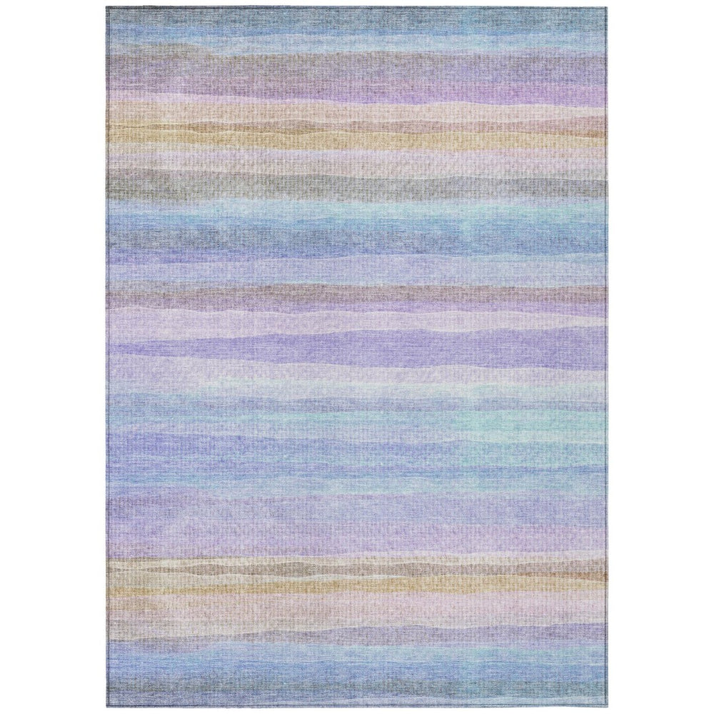 HomeRoots 5' Striped Indoor Outdoor Area Rug in Lavender, Sky Blue, and Beige – Stylish, Durable, Washable Design 5' X 8' 631216