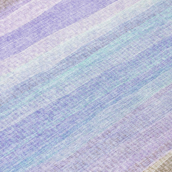 HomeRoots 5' Striped Indoor Outdoor Area Rug in Lavender, Sky Blue, and Beige – Stylish, Durable, Washable Design 5' X 8' 631216
