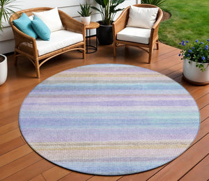HomeRoots 5' Striped Indoor Outdoor Area Rug in Lavender, Sky Blue, and Beige – Stylish, Durable, Washable Design 8' Round 631217