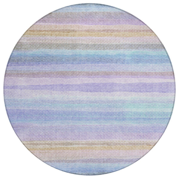 HomeRoots 5' Striped Indoor Outdoor Area Rug in Lavender, Sky Blue, and Beige – Stylish, Durable, Washable Design 8' Round 631217