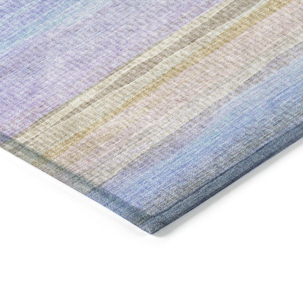 HomeRoots 5' Striped Indoor Outdoor Area Rug in Lavender, Sky Blue, and Beige – Stylish, Durable, Washable Design 8' Round 631217