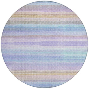 HomeRoots 5' Striped Indoor Outdoor Area Rug in Lavender, Sky Blue, and Beige – Stylish, Durable, Washable Design 8' Round 631217
