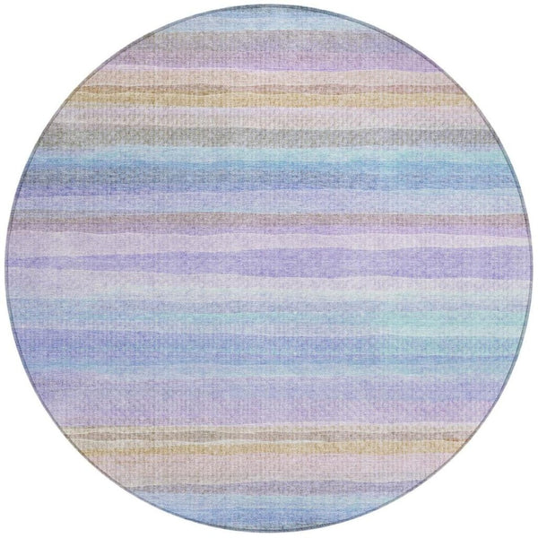 HomeRoots 5' Striped Indoor Outdoor Area Rug in Lavender, Sky Blue, and Beige – Stylish, Durable, Washable Design 8' Round 631217