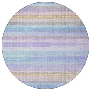 HomeRoots 5' Striped Indoor Outdoor Area Rug in Lavender, Sky Blue, and Beige – Stylish, Durable, Washable Design 8' Round 631217
