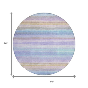 HomeRoots 5' Striped Indoor Outdoor Area Rug in Lavender, Sky Blue, and Beige – Stylish, Durable, Washable Design 8' Round 631217