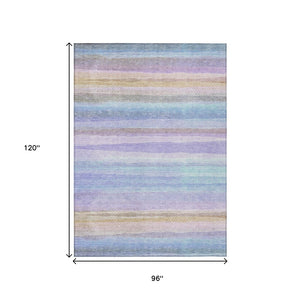 HomeRoots 5' Striped Indoor Outdoor Area Rug in Lavender, Sky Blue, and Beige – Stylish, Durable, Washable Design 8' X 10' 631218