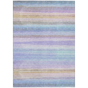 HomeRoots 5' Striped Indoor Outdoor Area Rug in Lavender, Sky Blue, and Beige – Stylish, Durable, Washable Design 8' X 10' 631218