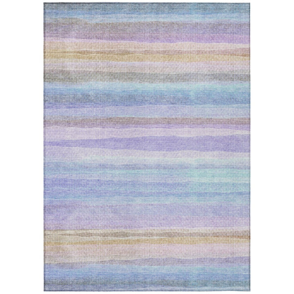 HomeRoots 5' Striped Indoor Outdoor Area Rug in Lavender, Sky Blue, and Beige – Stylish, Durable, Washable Design 8' X 10' 631218