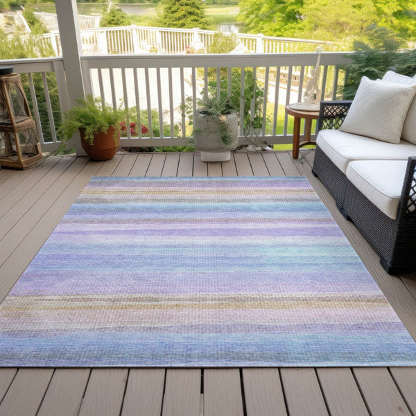 HomeRoots 5' Striped Indoor Outdoor Area Rug in Lavender, Sky Blue, and Beige – Stylish, Durable, Washable Design 9' X 12' 631219
