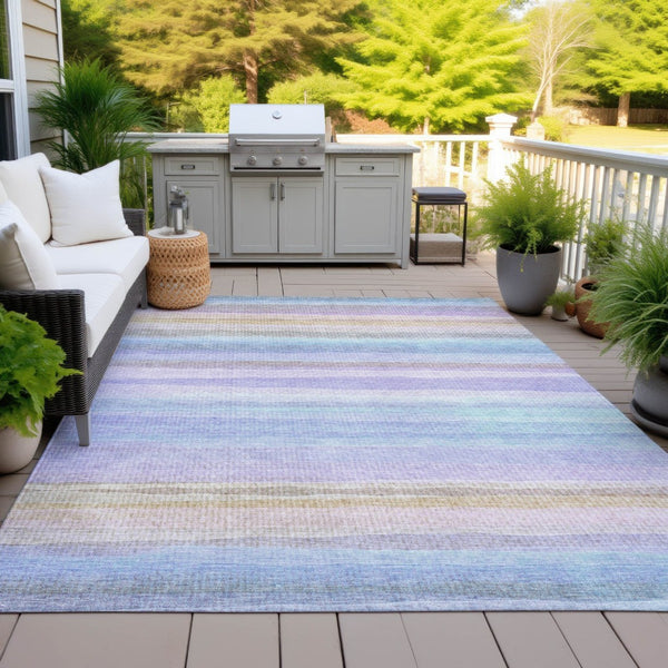 HomeRoots 5' Striped Indoor Outdoor Area Rug in Lavender, Sky Blue, and Beige – Stylish, Durable, Washable Design 10' X 14' 631220