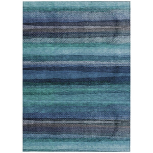 HomeRoots 5' Teal Blue Aqua and Navy Striped Washable Area Rug – Durable Comfort for Indoor and Outdoor Use 5' X 8' 631222