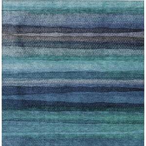 HomeRoots 5' Teal Blue Aqua and Navy Striped Washable Area Rug – Durable Comfort for Indoor and Outdoor Use 5' X 8' 631222