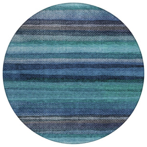HomeRoots 5' Teal Blue Aqua and Navy Striped Washable Area Rug – Durable Comfort for Indoor and Outdoor Use 8' Round 631223