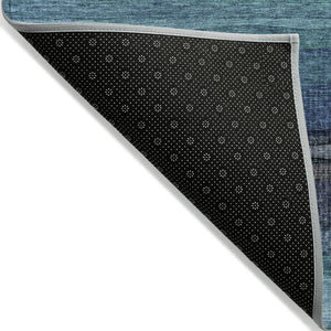 HomeRoots 5' Teal Blue Aqua and Navy Striped Washable Area Rug – Durable Comfort for Indoor and Outdoor Use 8' Round 631223